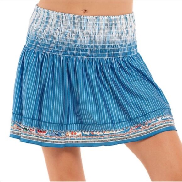 Lucky In Love 14” Paradise Smocked High Waist Blue Print Tennis Skirt Size Small - Picture 1 of 10